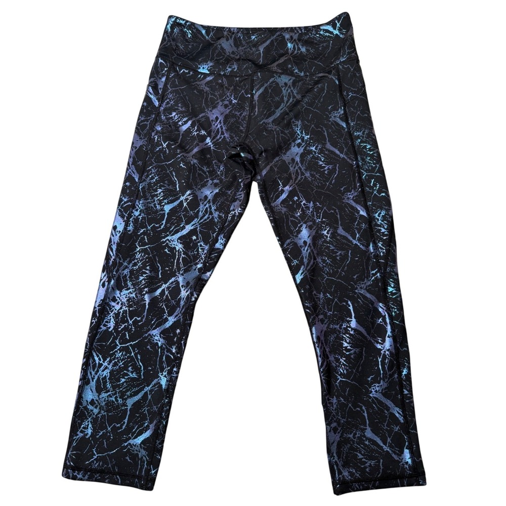 Curves N Combat Leggings Womens Medium Black Blue Marble Iridescent Crop